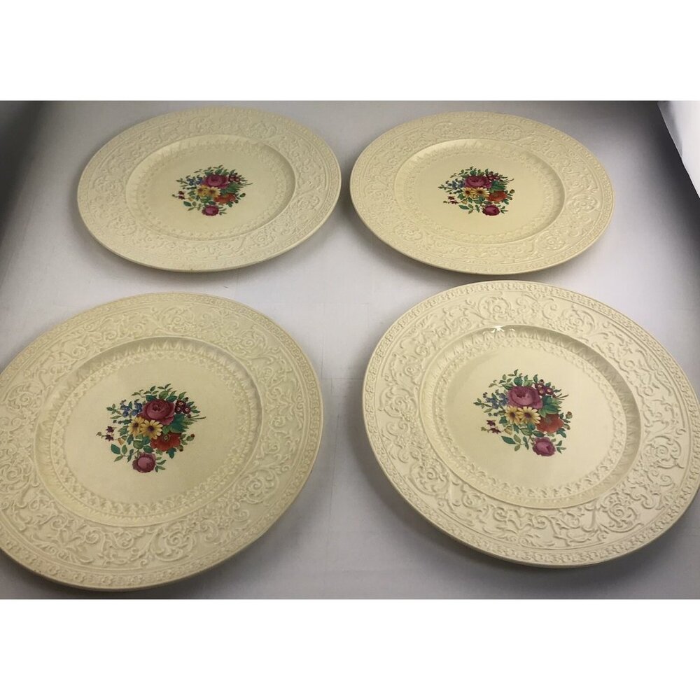 Vintage Royal Cauldon England Embossed Floral 11”‎ Dinner Plates Set Lot Of 4
